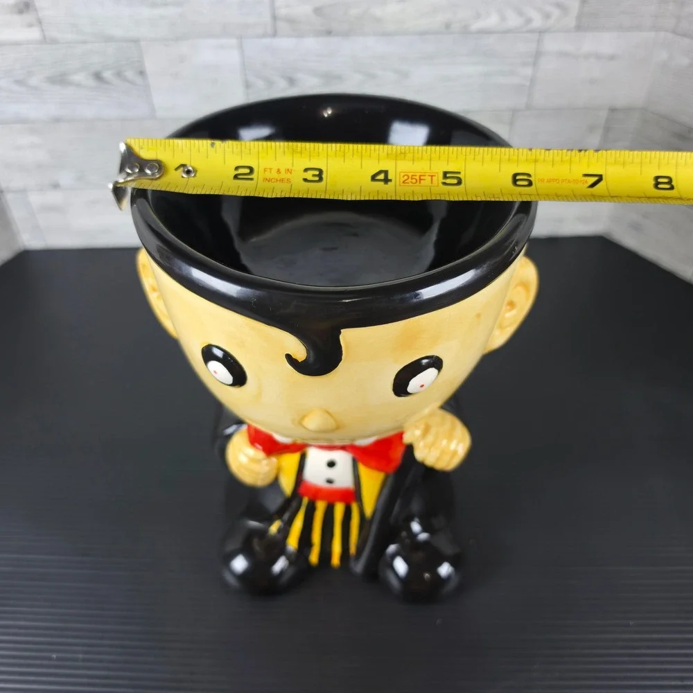 Halloween Vampire Dracula Ceramic Planter Candy Bowl Black Red Yellow 7 Inch